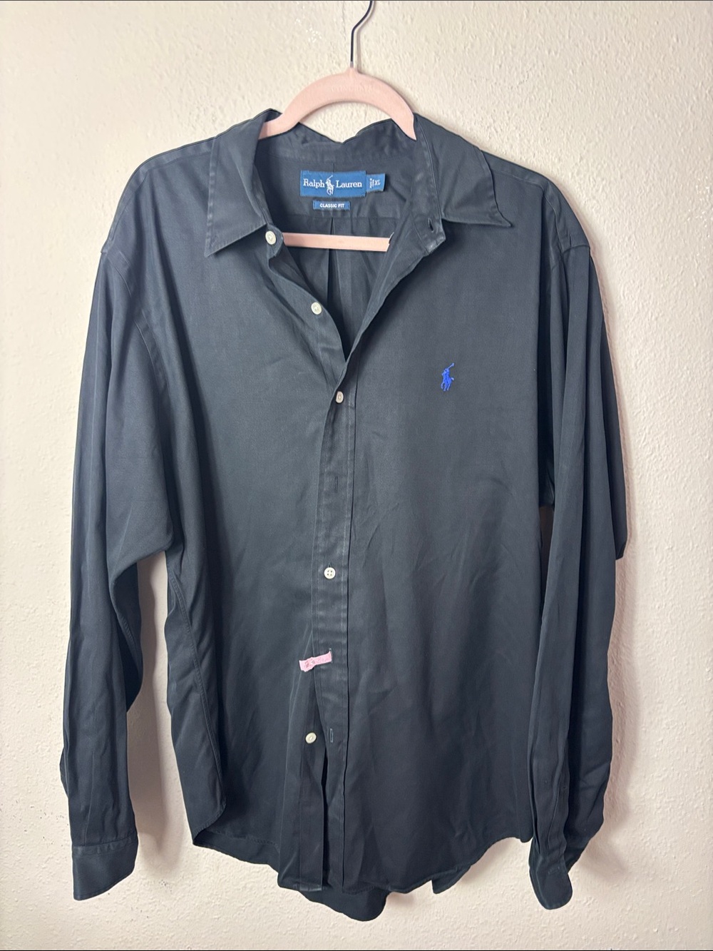 Ralph Lauren Silk Blend Long Sleeve Button Down Black Classic Shirt sz XL